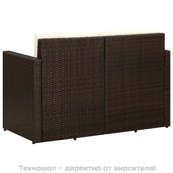 2-местен градински диван с възглавници, кафяв, полиратан