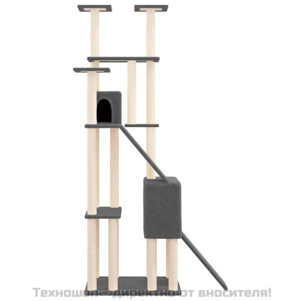 Котешко дърво със сизалени стълбове, тъмносиво, 190 см
