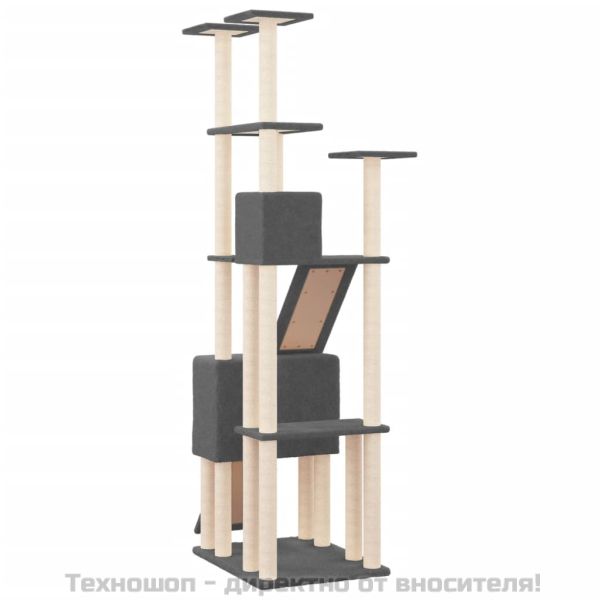 Котешко дърво със сизалени стълбове, тъмносиво, 190 см