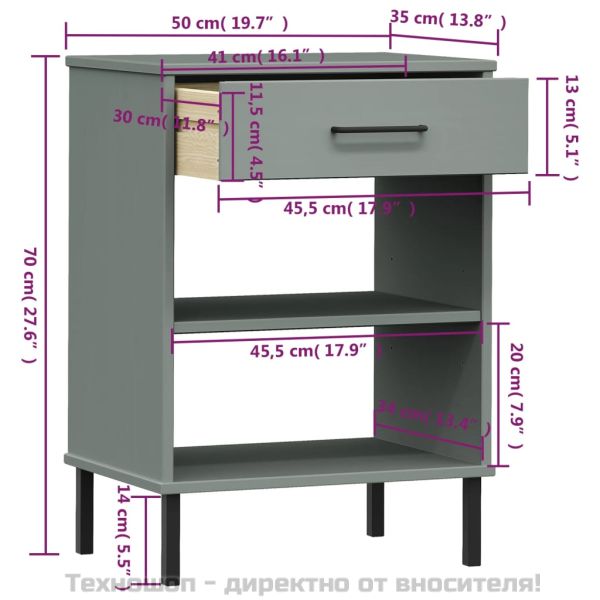 Конзолно шкафче с метални крака сива бор масив OSLO