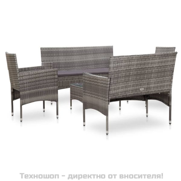 Градински комплект с възглавници, 5 части, полиратан, сив