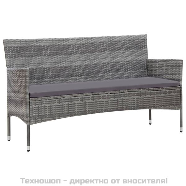 Градински комплект с възглавници, 5 части, полиратан, сив