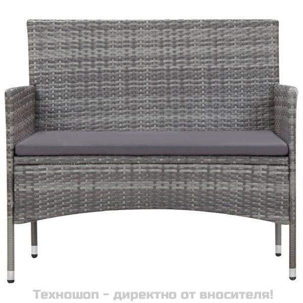 Градински комплект с възглавници, 5 части, полиратан, сив