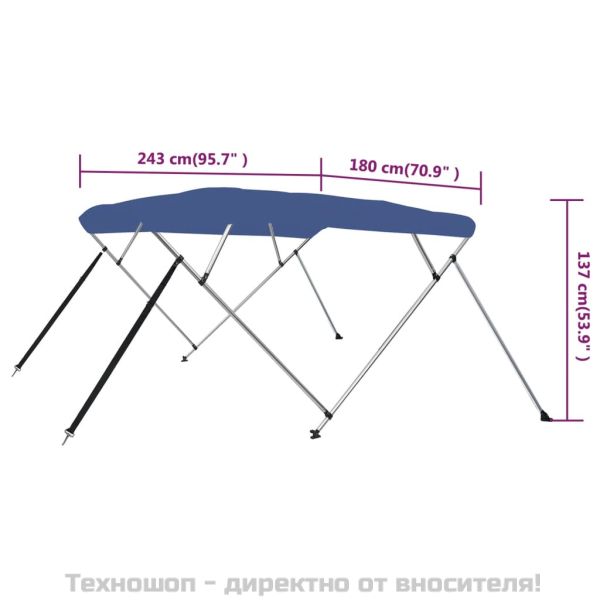 Тента за лодка, 4 дъги, синя, 243x180x137 см