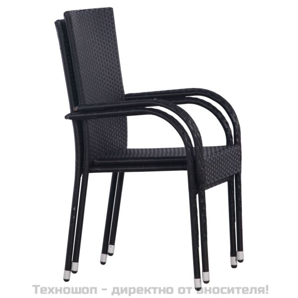 Стифиращи външни столове, 2 бр, полиратан, черни