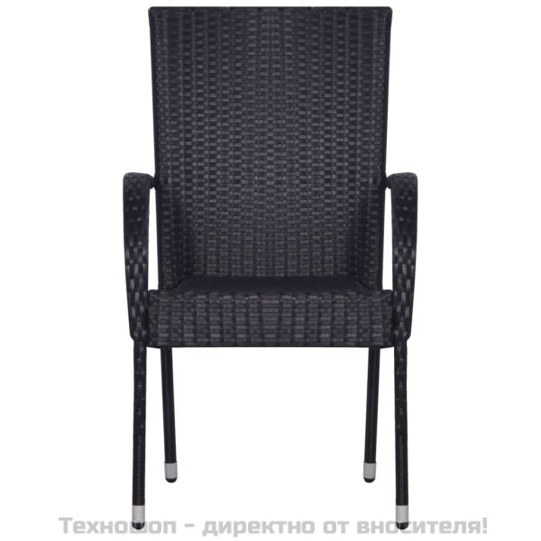 Стифиращи външни столове, 2 бр, полиратан, черни