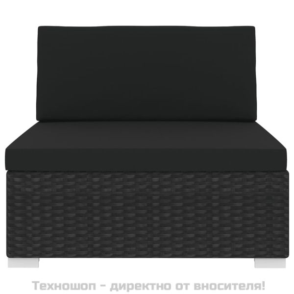 Модулен междинен фотьойл с възглавници, 1 бр, полиратан, черен