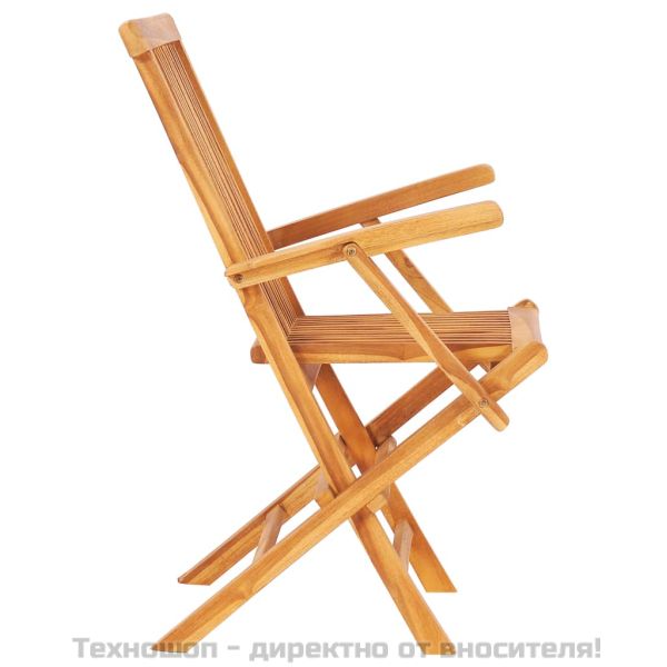 Градински трапезен комплект, сгъваем, 7 части, тик масив