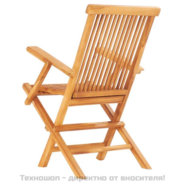 Градински трапезен комплект, сгъваем, 7 части, тик масив