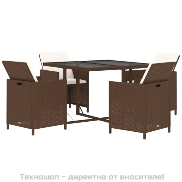 Градински комплект с възглавници 5 части полиратан кафяв