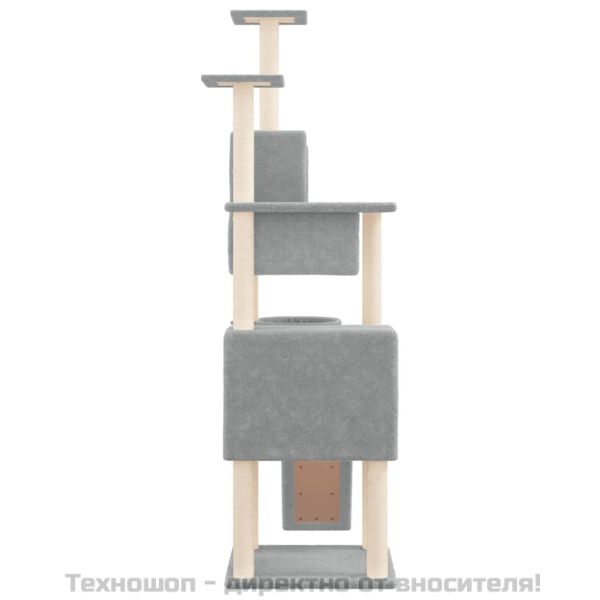 Котешко дърво със сизалени стълбове, светлосиво, 168 см