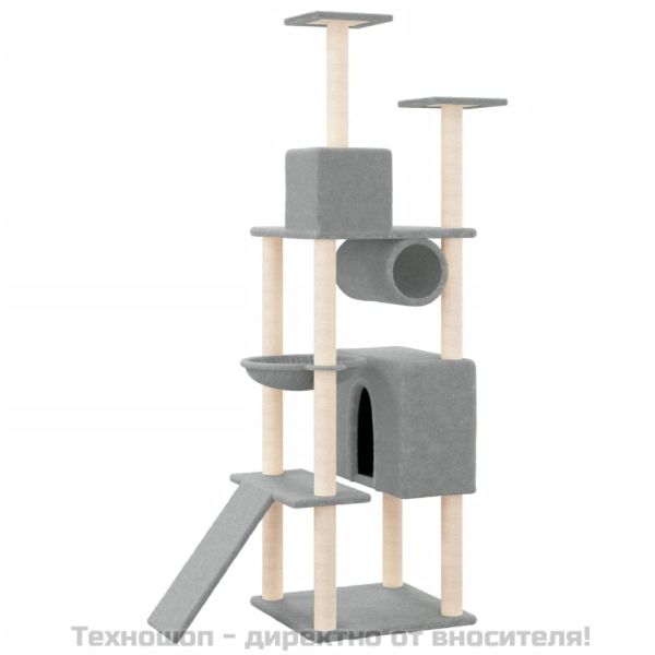 Котешко дърво със сизалени стълбове, светлосиво, 168 см