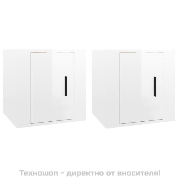 ТВ шкафове със стенен монтаж, 2 бр, бял гланц, 40x34,5x40 см