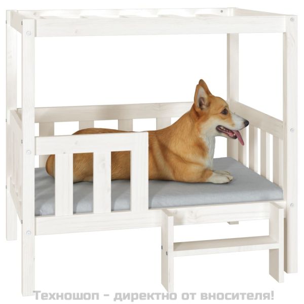 Кучешко легло, бяло, 95,5x73,5x90 см, борова дървесина масив