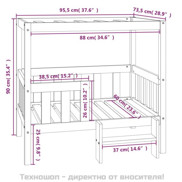 Кучешко легло, бяло, 95,5x73,5x90 см, борова дървесина масив