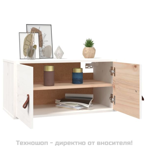 Стенен шкаф, бял, 60x30x30 см, борово дърво масив