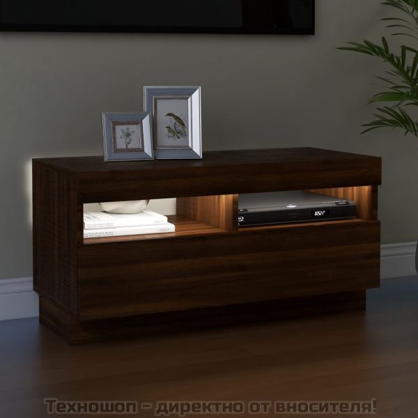 ТВ шкаф с LED осветление, кафяв дъб, 80x35x40 см