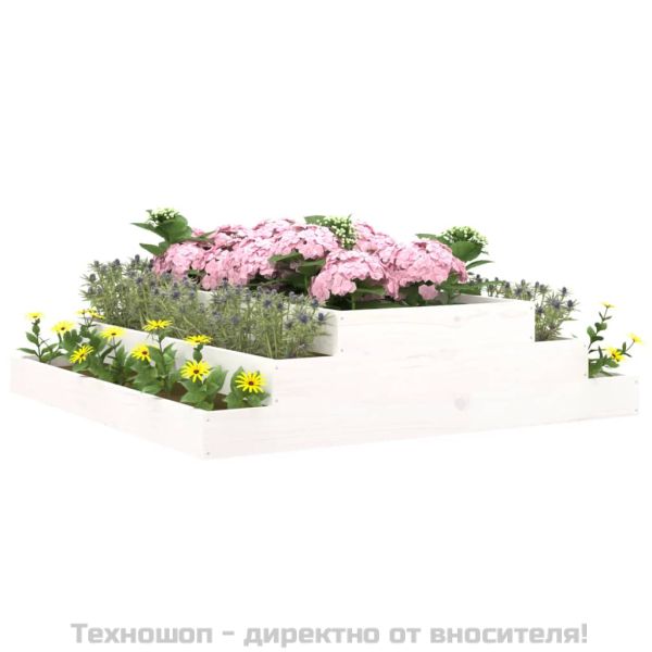 Плантер, бяла, 110x110x27 см, борово дърво масив