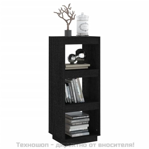 Библиотека/разделител за стая, черна, 40x35x103 см, бор масив