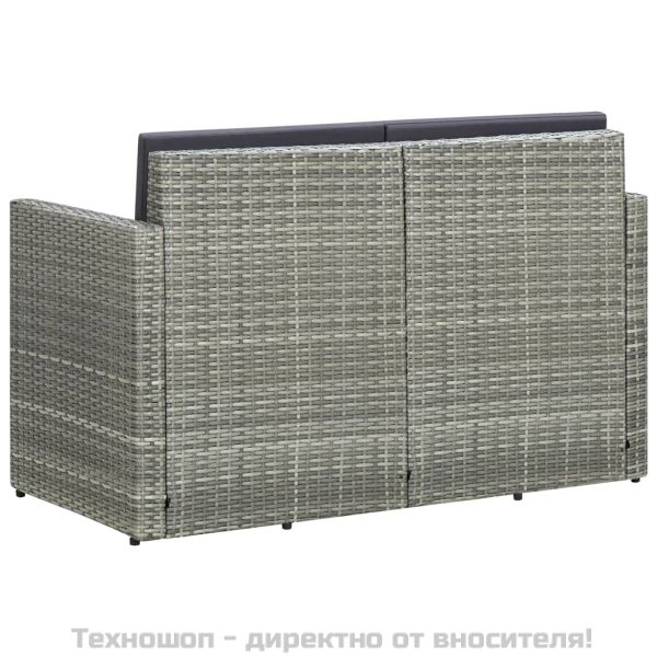 2-местен градински диван с възглавници, сив, полиратан