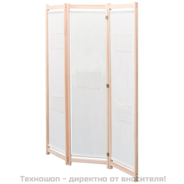 Параван за стая, 3 панела, кремав, 120x170x4 cм, текстил