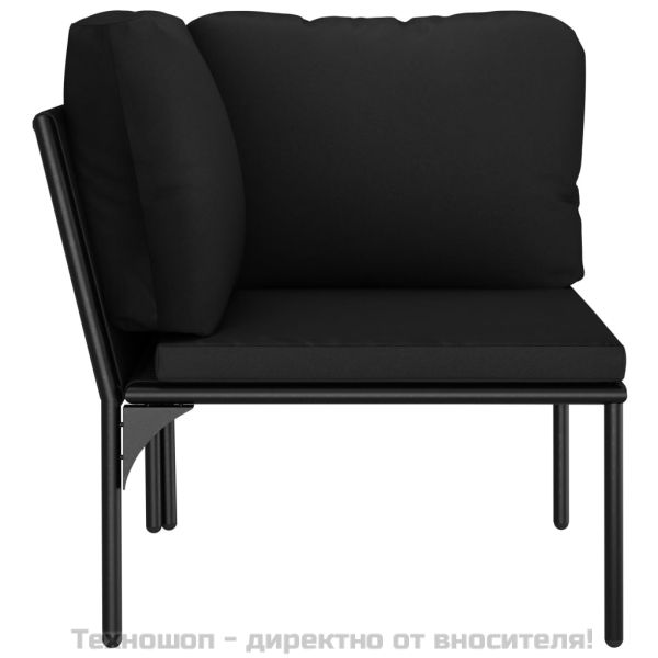 Градински комплект с възглавници, 6 части, черен, PVC