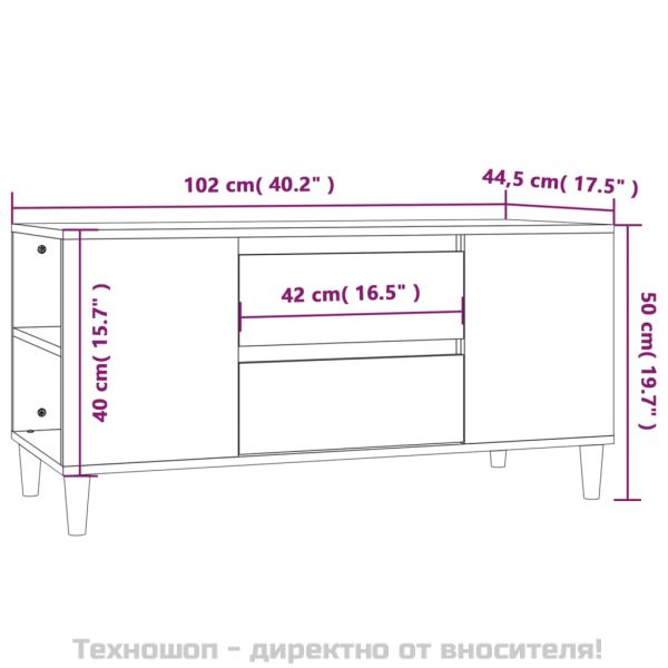 ТВ шкаф, сив сонома, 102x44,5x50 см, инженерно дърво