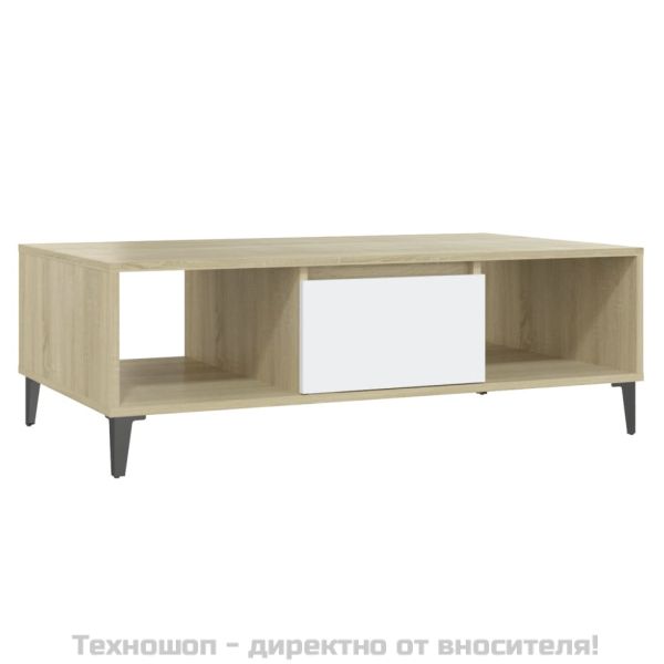 Кафе маса, бяло и дъб сонома, 103,5x60x35 см, инженерно дърво
