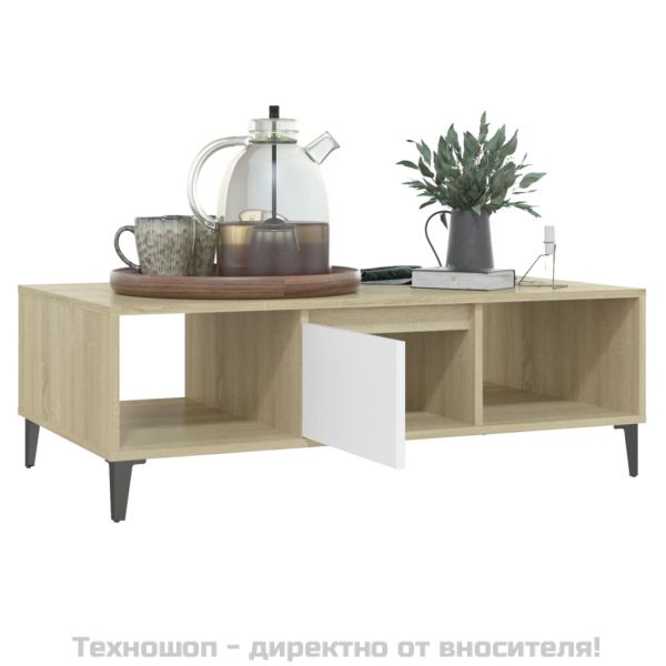 Кафе маса, бяло и дъб сонома, 103,5x60x35 см, инженерно дърво