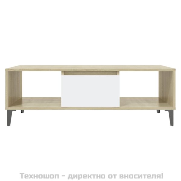 Кафе маса, бяло и дъб сонома, 103,5x60x35 см, инженерно дърво