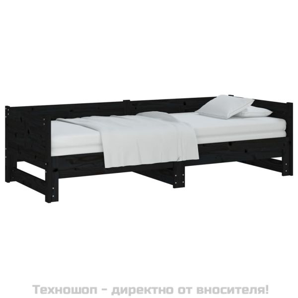 Разтегателна кушетка, черна, борово дърво масив, 2x(90x190) см