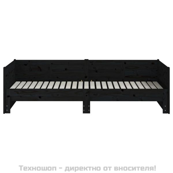 Разтегателна кушетка, черна, борово дърво масив, 2x(90x190) см