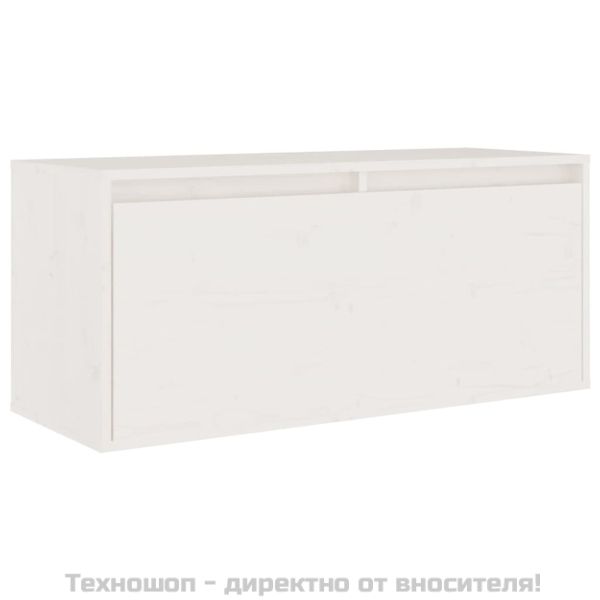 Стенен шкаф, бял, 80x30x35 см, борово дърво масив