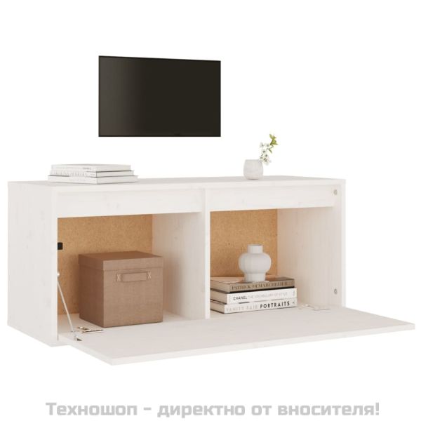 Стенен шкаф, бял, 80x30x35 см, борово дърво масив