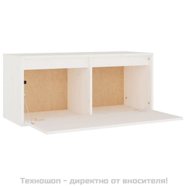 Стенен шкаф, бял, 80x30x35 см, борово дърво масив