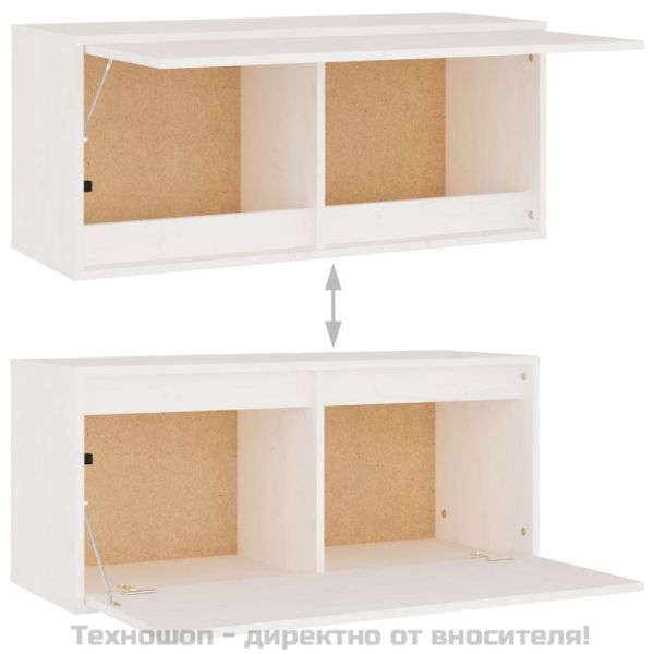 Стенен шкаф, бял, 80x30x35 см, борово дърво масив