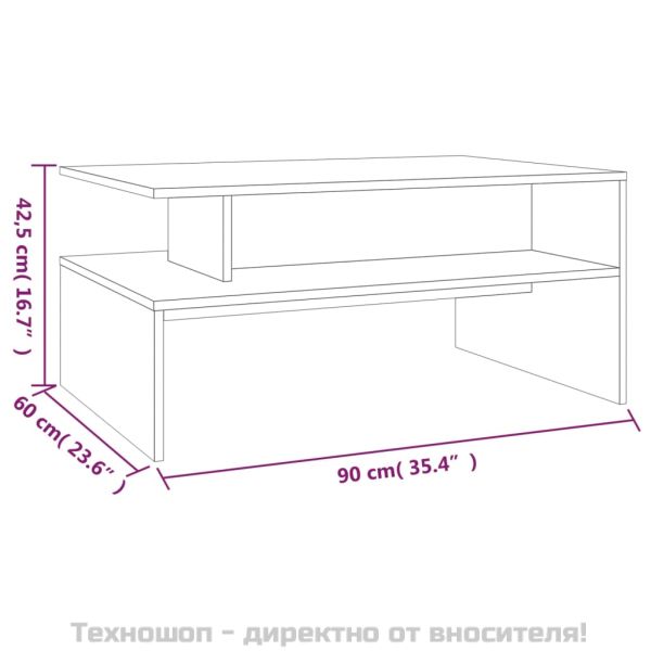 Кафе маса, опушен дъб, 90x60x42,5 см, инженерно дърво