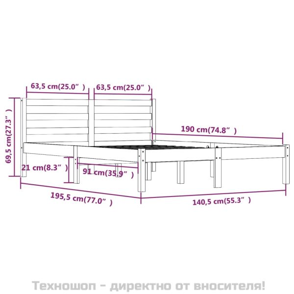 Рамка за легло, бор масив, 135x190 см, бяла, Double