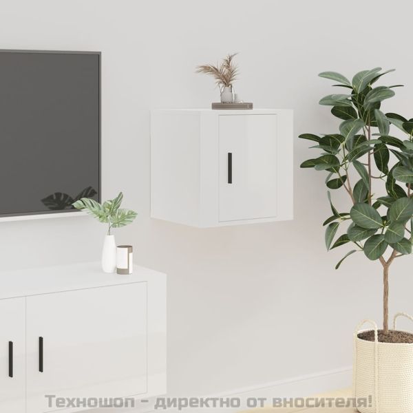 ТВ шкаф за стенен монтаж, бял гланц, 40x34,5x40 см