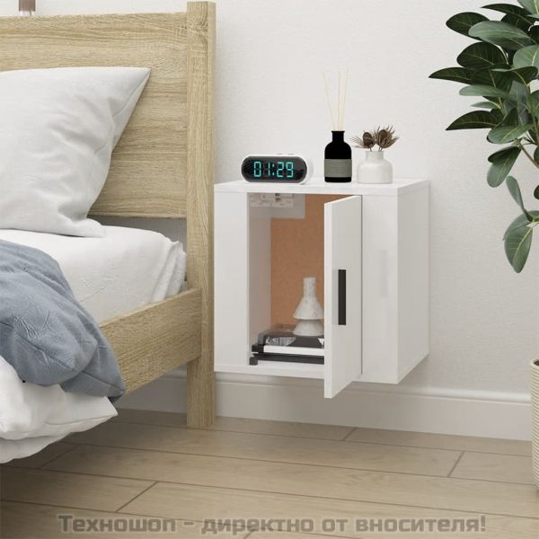 ТВ шкаф за стенен монтаж, бял гланц, 40x34,5x40 см