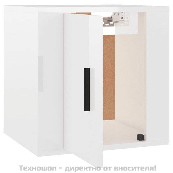 ТВ шкаф за стенен монтаж, бял гланц, 40x34,5x40 см