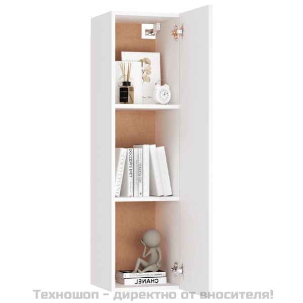 ТВ шкаф, бял, 30,5x30x110 см, инженерно дърво