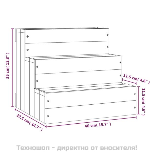 Стълба за домашни любимци сива 40x37,5x35 см бор масив