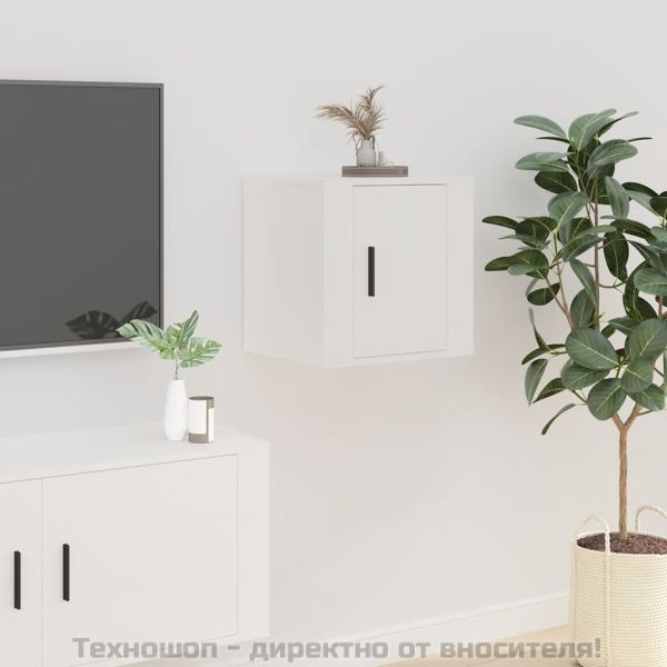 ТВ шкаф за стенен монтаж, бял, 40x34,5x40 см