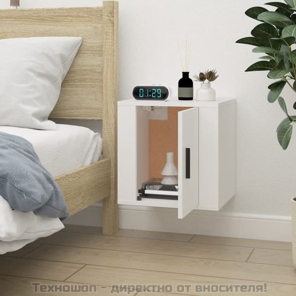 ТВ шкаф за стенен монтаж, бял, 40x34,5x40 см