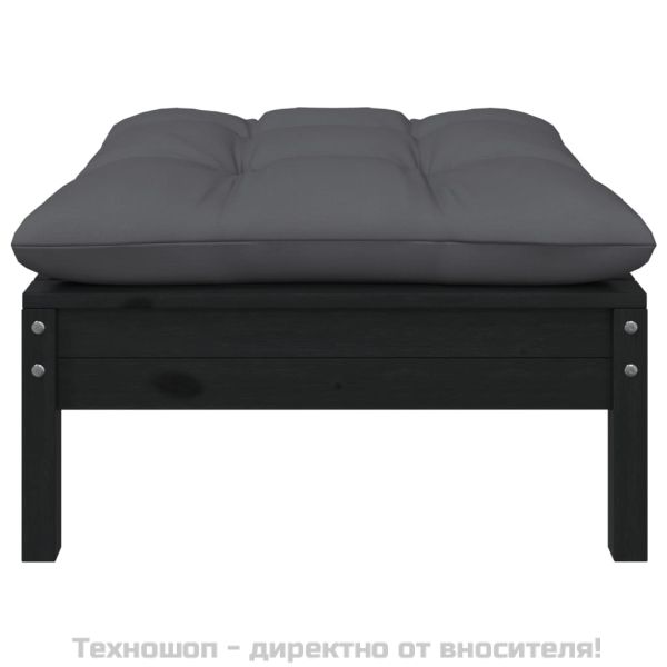 Градинска табуретка с възглавница антрацит, черна, бор масив
