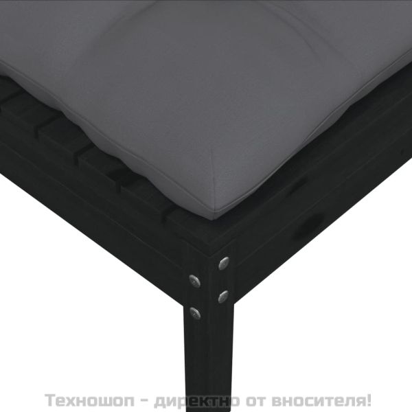 Градинска табуретка с възглавница антрацит, черна, бор масив