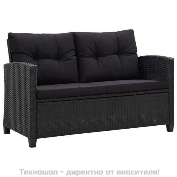 Градински комплект с възглавници, 6 части, полиратан, черен