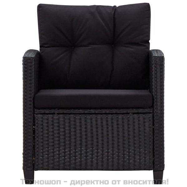 Градински комплект с възглавници, 6 части, полиратан, черен