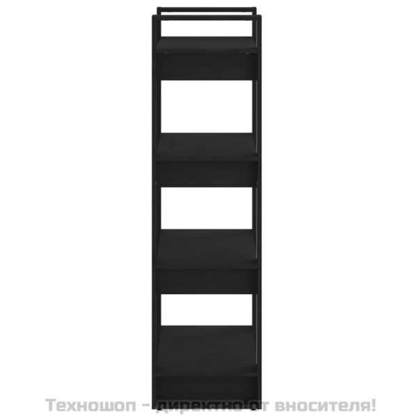 Библиотека/разделител за стая, черна, 60x35x125 см, бор масив